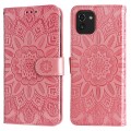 For Samsung Galaxy A03 EU 166mm Embossed Sunflower Leather Phone Case(Pink)