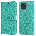 For Samsung Galaxy A03 EU 166mm Embossed Sunflower Leather Phone Case(Green)
