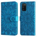 For Samsung Galaxy A03s EU 166mm/ A02s US 166mm Embossed Sunflower Leather Phone Case(Blue)