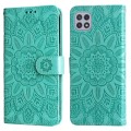 For Samsung Galaxy A22 5G Embossed Sunflower Leather Phone Case(Green)