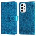 For Samsung Galaxy A73 5G Embossed Sunflower Leather Phone Case(Blue)