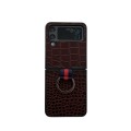 For Samsung Galaxy Z Flip4 Crocodile Texture Genuine Leather Phone Case with Ring(Coffee)