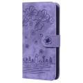 For Samsung Galaxy A30s / A50s / A50 Cartoon Sakura Cat Embossed Leather Phone Case(Purple)