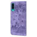 For Samsung Galaxy A30s / A50s / A50 Cartoon Sakura Cat Embossed Leather Phone Case(Purple)