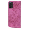 For Samsung Galaxy A33 5G Cartoon Sakura Cat Embossed Leather Phone Case(Rose Red)