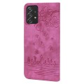 For Samsung Galaxy A52 / A52s Cartoon Sakura Cat Embossed Leather Phone Case(Rose Red)