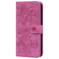 For Xiaomi Redmi Note 11 / Note 11S Global Cartoon Sakura Cat Embossed Leather Phone Case(Rose Red)