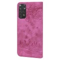 For Xiaomi Redmi Note 11 / Note 11S Global Cartoon Sakura Cat Embossed Leather Phone Case(Rose Red)