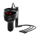 C68 LED Digital Display QC3.0 Fast Car Charger 3 in 1 with Spring Cable(Black)