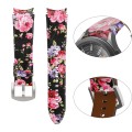 For Samsung Galaxy Watch5 Pro 45mm/5 44mm/5 40mm Genuine Leather Watch Band(Black Pink Flowers)