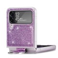 For Samsung Galaxy Z Flip4 Glitter Leather Skin PC Phone Case with Ring(Purple)