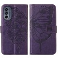 For Motorola Moto G62 5G Embossed Butterfly Flip Leather Phone Case(Dark Purple)