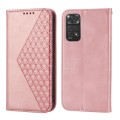 For Xiaomi Redmi Note 11S Global Cubic Grid Calf Texture Magnetic Closure Leather Phone Case(Rose Go
