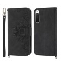 For Sony Xperia 10 IV Skin-feel Flowers Embossed Wallet Leather Phone Case(Black)