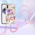 For Nothing Phone 1 Flowers Series TPU Phone Case with Lanyard(Purple Peony)