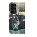 For Samsung Galaxy S23 ultra 5G 3D Painting Pattern TPU + PU Phone Case(Cat Tiger)