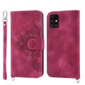 For Samsung Galaxy A71 4G Skin-feel Flowers Embossed Wallet Leather Phone Case(Wine Red)