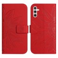 For Samsung Galaxy A04S Skin Feel Sun Flower Pattern Flip Leather Phone Case with Lanyard(Red)
