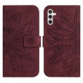 For Samsung Galaxy A04S Skin Feel Sun Flower Pattern Flip Leather Phone Case with Lanyard(Wine Red)