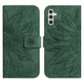 For Samsung Galaxy A04S Skin Feel Sun Flower Pattern Flip Leather Phone Case with Lanyard(Green)
