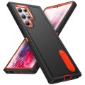 For Samsung Galaxy S23 ultra 5G 3 in 1 Rugged Holder Phone Case(Black+Orange)