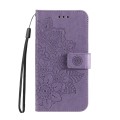 For OPPO A17 7-petal Flowers Embossing Leather Phone Case(Light Purple)