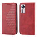 For Xiaomi 12/12X/12S Cubic Grid Calf Texture Magnetic Closure Leather Phone Case(Red)