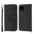 For Samsung Galaxy A22 5G/A22s/F42 5G Skin-feel Flowers Embossed Wallet Leather Phone Case(Black)