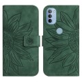 For Motorola Moto G51 5G Skin Feel Sun Flower Pattern Flip Leather Phone Case with Lanyard(Green)