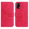 For OPPO A74 4G Skin Feel Sun Flower Pattern Flip Leather Phone Case with Lanyard(Rose Red)