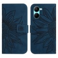 For Realme 10 4G Skin Feel Sun Flower Pattern Flip Leather Phone Case with Lanyard(Inky Blue)