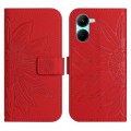 For Realme 10 5G Skin Feel Sun Flower Pattern Flip Leather Phone Case with Lanyard(Red)
