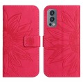 For OnePlus Nord 2T Skin Feel Sun Flower Pattern Flip Leather Phone Case with Lanyard(Rose Red)