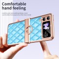 For Samsung Galaxy Z Flip4 Grid Leather Pattern Electroplating Frame Folding Phone Case(Blue)