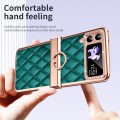 For Samsung Galaxy Z Flip4 Grid Leather Pattern Electroplating Frame Folding Phone Case(Green)