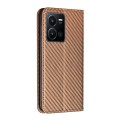 For vivo Y22s Carbon Fiber Texture Magnetic Flip Leather Phone Case(Brown)
