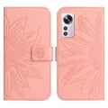 For Xiaomi 12 / 12X Skin Feel Sun Flower Pattern Flip Leather Phone Case with Lanyard(Pink)