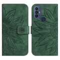 For TCL 30 SE/30E/306/305 Skin Feel Sun Flower Pattern Flip Leather Phone Case with Lanyard(Green)