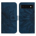 For Google Pixel 6 Pro Skin Feel Sun Flower Pattern Flip Leather Phone Case with Lanyard(Inky Blue)