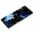 For Samsung Galaxy Z Flip 3 5G Foldable Colored Drawing PC Phone Case(Blue Butterfly Flower)