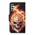 For Samsung Galaxy A14 5G Colored Drawing Pattern Leather Phone Case(Flame Skull)