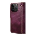 For iPhone 14 Pro Max Denior Oil Wax Cowhide Magnetic Button Genuine Leather Case (Purple)