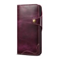 For iPhone 13 Pro Denior Oil Wax Cowhide Magnetic Button Genuine Leather Case (Purple)