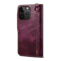 For iPhone 13 Pro Denior Oil Wax Cowhide Magnetic Button Genuine Leather Case (Purple)