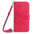 For Realme 10 Pro+ Skin Feel Sun Flower Pattern Flip Leather Phone Case with Lanyard(Rose Red)