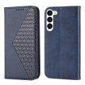 For Samsung Galaxy S23 5G Cubic Grid Calf Texture Magnetic Leather Phone Case(Blue)