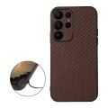 For Samsung Galaxy S23 Ultra 5G Accurate Hole Carbon Fiber Texture PU Phone Case(Brown)