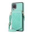 For Samsung Galaxy A12 5G Rhombic Texture RFID Phone Case with Lanyard & Mirror(Mint Green)
