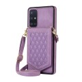 For Samsung Galaxy A51 4G Rhombic Texture RFID Phone Case with Lanyard & Mirror(Purple)