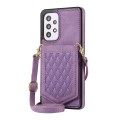 For Samsung Galaxy A52 5G / 4G / A52s Rhombic Texture RFID Phone Case with Lanyard & Mirror(Purple)